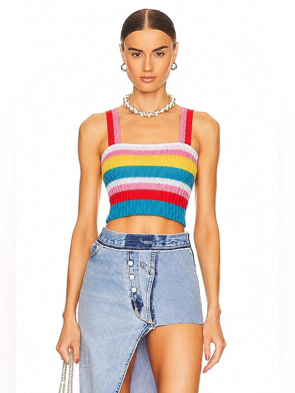 SOLID & STRIPED Rainbow Stripe Knit Crop Top | Festival Tank 100% Cotton 📐XS